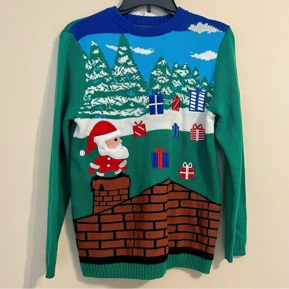 33DEGREES Ugly Christmas Festive Holiday Crewneck‎ Knit Sweater Santa Size Large - Picture 1 of 12